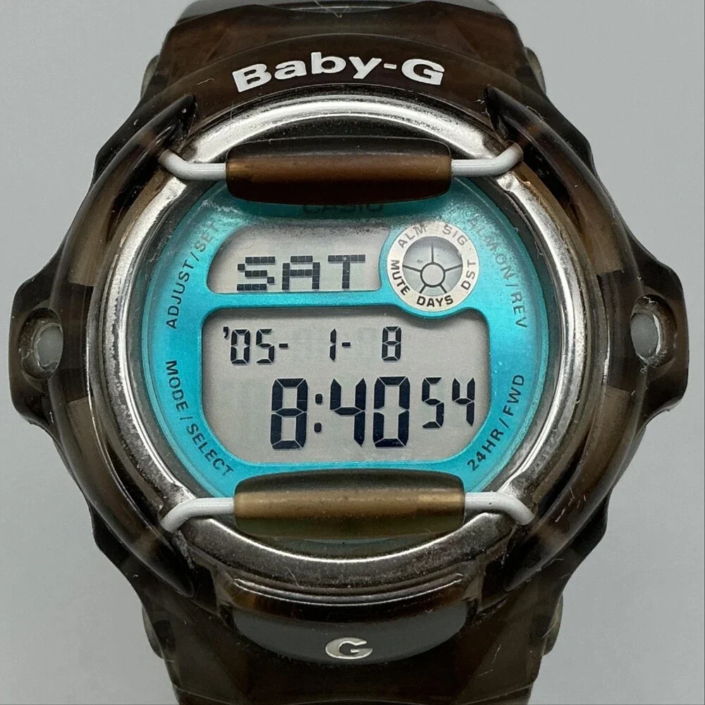 Casio Baby-G BG-169R Womens Watch 39mm Blue Digital Dial Brown Resin New Battery